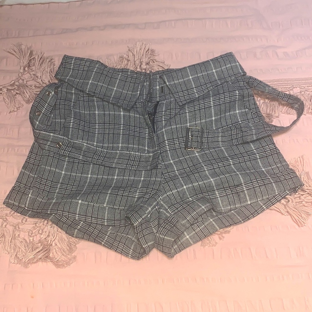 Gray Plaid Shorts with Belt
